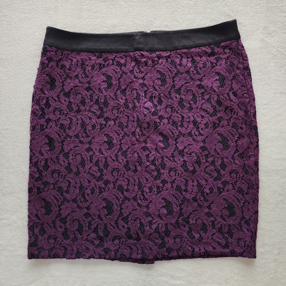 Rickis Lace Pencil Skirt Womens 18 Purple Floral Overlay Whimsigoth Romantic